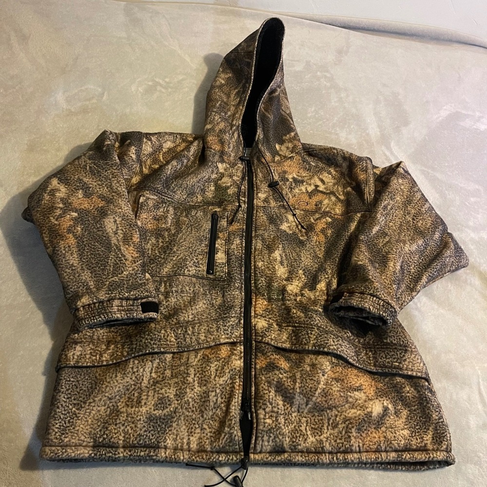 Vintage Polaris Camo Fleece Jacket Mens XXL Full Zip Hooded Hunting Coat Outdoor